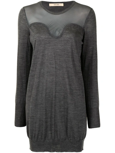 Pre-owned Celine  Sheer Panel Fine Knit Dress In Grey