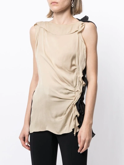 Pre-owned Lanvin Gathered Detail Sleeveless Blouse In Brown