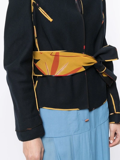 Pre-owned Fendi Tied Waist Collarless Jacket In Blue