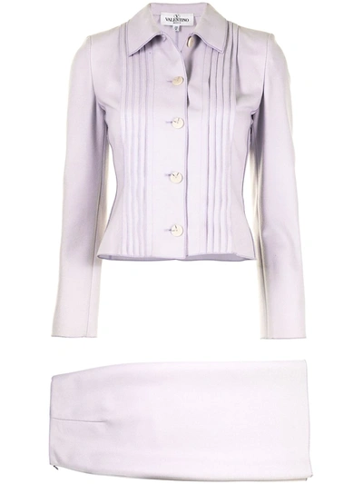Pre-owned Valentino Pleated Two-piece Skirt Suit In Purple