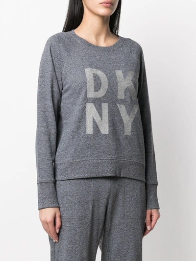 Shop Dkny Glitter-logo Printed Sweatshirt In Grey