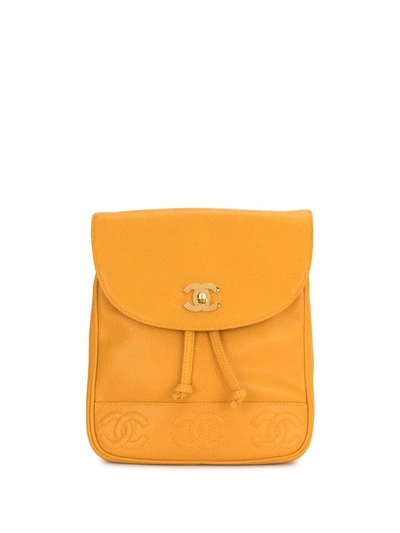 Pre-owned Chanel 1997 Triple Cc Backpack In Yellow
