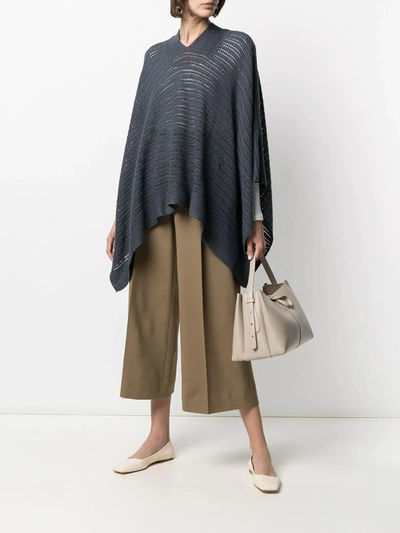 Shop Agnona Open Knit Poncho In Blue