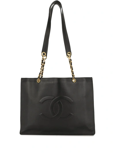 Pre-owned Chanel 1997 Cc Jumbo Xl Tote Bag In Black