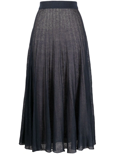 Shop Agnona Fine-knit Midi Skirt In Blue