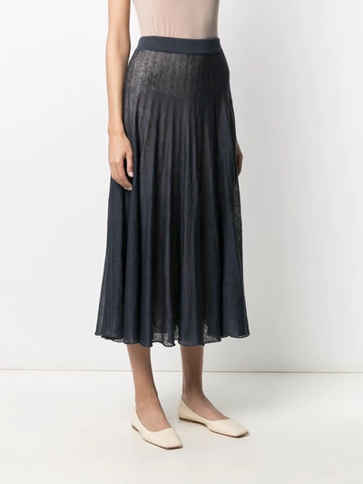 Shop Agnona Fine-knit Midi Skirt In Blue