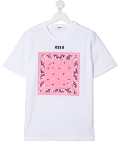 Shop Msgm Teen Paisley-print Cotton T-shirt In White
