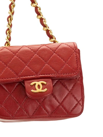 Pre-owned Chanel 1989 Diamond-quilted Mini Belt Bag In Red