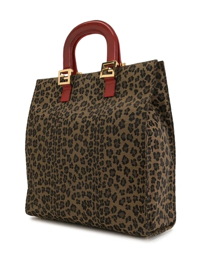 Pre-owned Fendi Leopard Print Tote Bag In Red