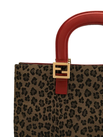 Pre-owned Fendi Leopard Print Tote Bag In Red