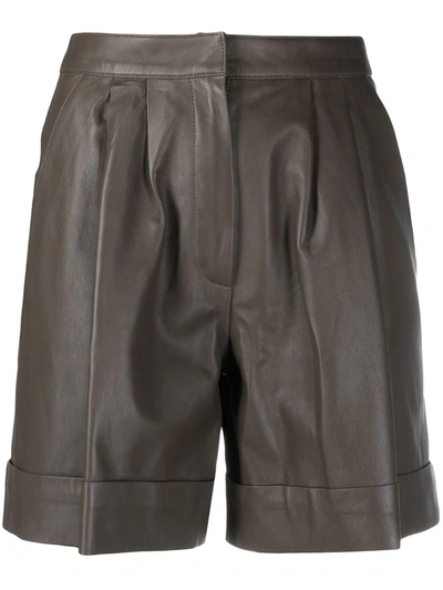 Shop Desa 1972 High-rise Leather Shorts In Green