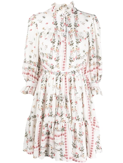 Shop Etro Ruffled Floral-print Mini Dress In White