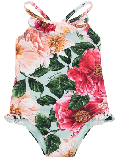 Shop Dolce & Gabbana Floral-print Swimsuit In Green