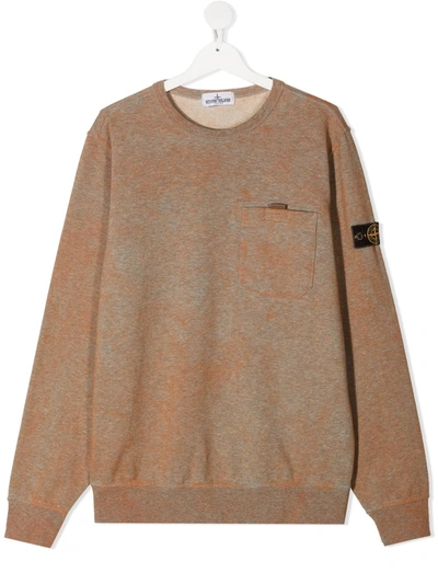 Shop Stone Island Junior Teen Logo Patch Cotton Sweatshirt In Orange