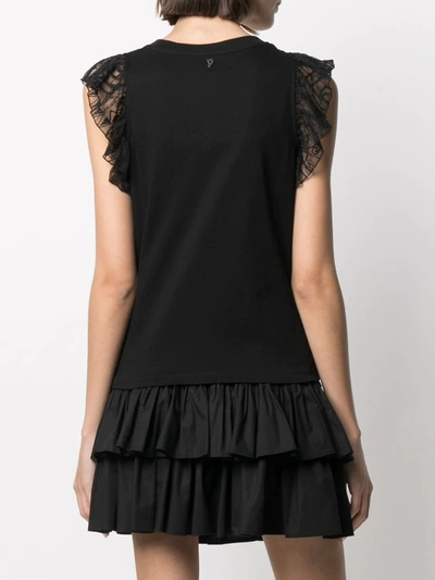 Shop Dondup Ruffle-detail Cotton T-shirt In Black