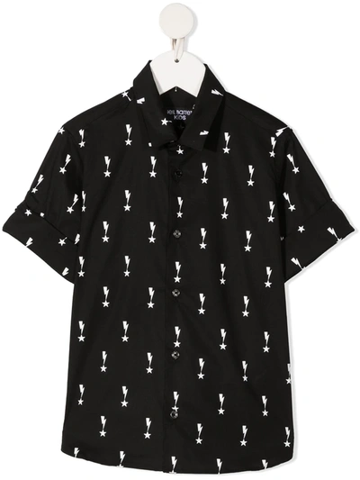 Neil Barrett Teen Lightning Print Short-sleeved Shirt In Black