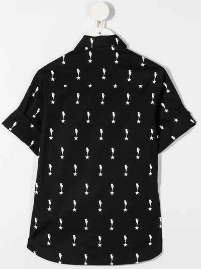 Neil Barrett Teen Lightning Print Short-sleeved Shirt In Black
