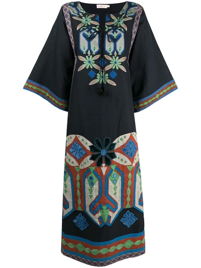 Shop Tory Burch Embroidered Kaftan Dress In Blue