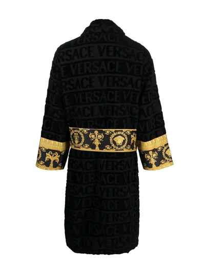 Shop Versace Home Belted Barocco-print Bathrobe In Black