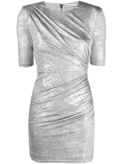 Shop Alice And Olivia Delora Ruched Mini Dress In Silver