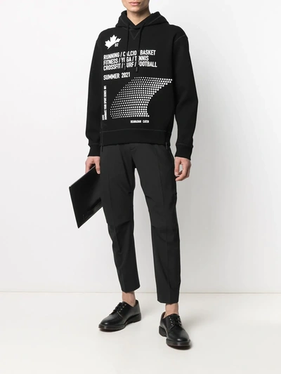 Shop Dsquared2 Zipped Side Slogan Print Hoodie In Black