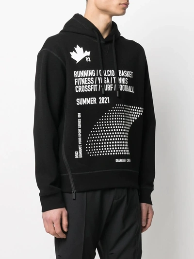 Shop Dsquared2 Zipped Side Slogan Print Hoodie In Black