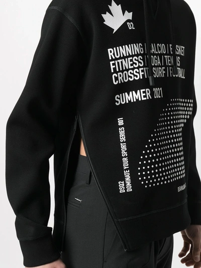 Shop Dsquared2 Zipped Side Slogan Print Hoodie In Black