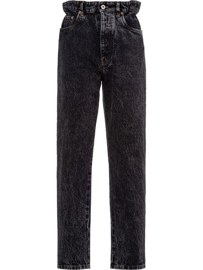 Shop Miu Miu High-rise Paperbag-waist Straight-leg Jeans In Black