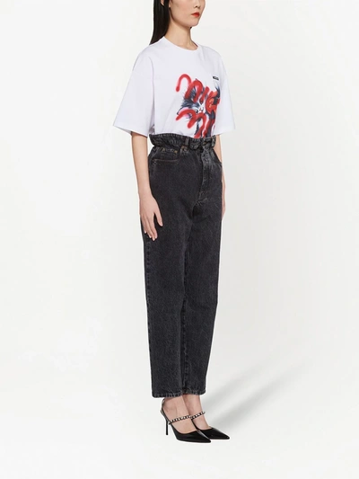 Shop Miu Miu High-rise Paperbag-waist Straight-leg Jeans In Black