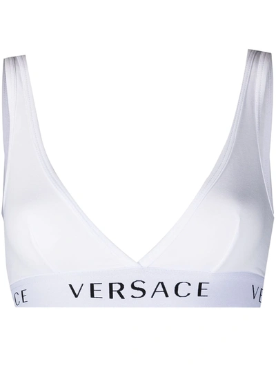 Shop Versace Logo-band Soft Triangle Bra In White