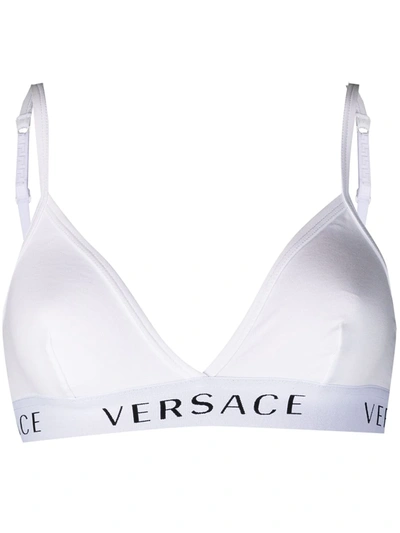 Shop Versace Logo-band Soft Triangle Bra In White