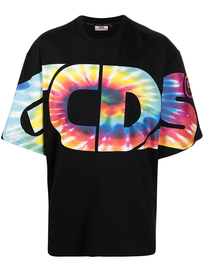 Shop Gcds Tie-dye Logo Oversized T-shirt In Black