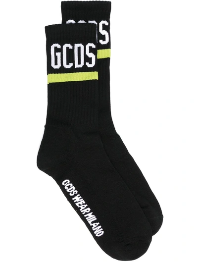 Shop Gcds Logo-print Ribbed Socks In Black