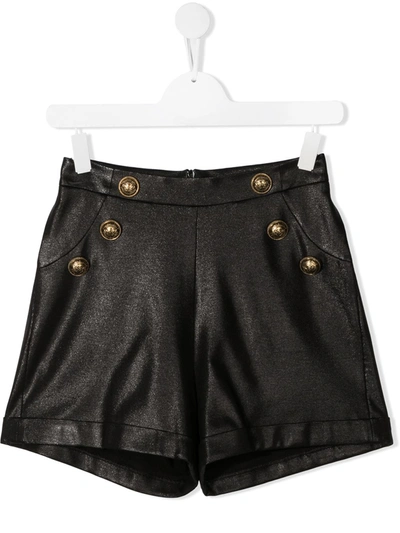Shop Balmain Teen Button-detail Glittered Shorts In Black