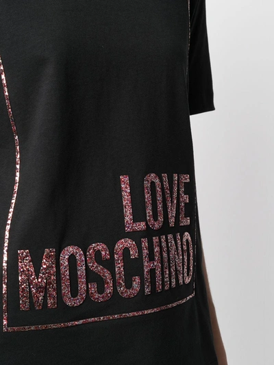 Shop Love Moschino Glitter Logo-print T-shirt In Black