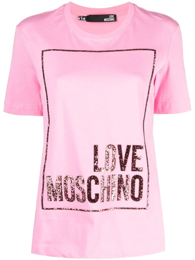 Shop Love Moschino Glitter Logo-print T-shirt In Pink