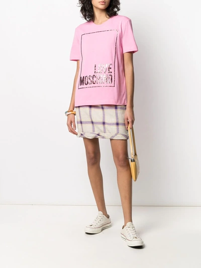 Shop Love Moschino Glitter Logo-print T-shirt In Pink