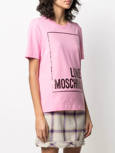 Shop Love Moschino Glitter Logo-print T-shirt In Pink