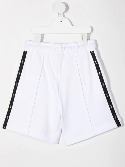 Msgm Logo Stripe Track Shorts In White