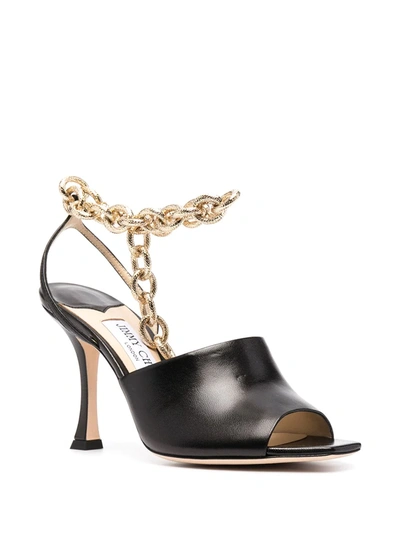 Shop Jimmy Choo Sae 90mm Chain-embellished Sandals In Black