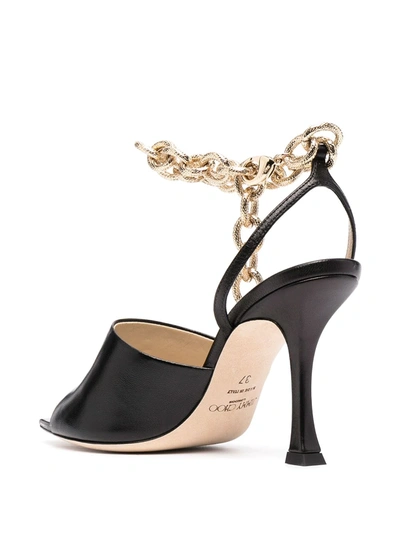 Shop Jimmy Choo Sae 90mm Chain-embellished Sandals In Black