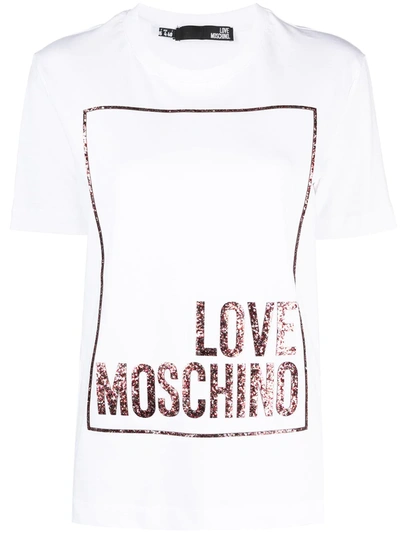 Love Moschino Glitter Box Logo Print T-shirt In White | ModeSens