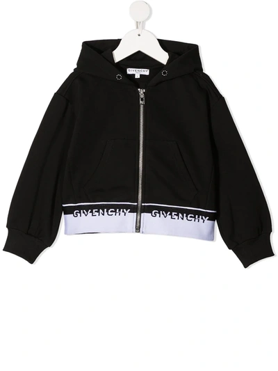 Shop Givenchy Logo Print Zipped Hoodie In Black