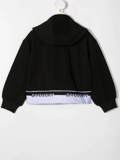 Shop Givenchy Logo Print Zipped Hoodie In Black