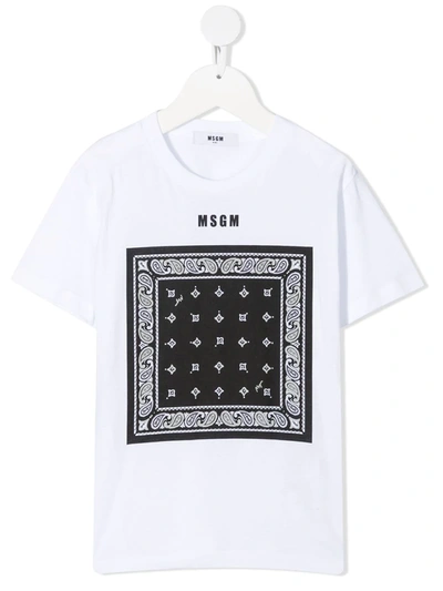 Shop Msgm Scarf-print Cotton T-shirt In White