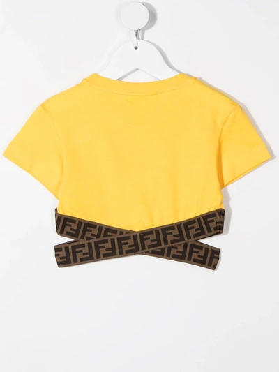 Shop Fendi Cropped Logo-tape T-shirt In Yellow