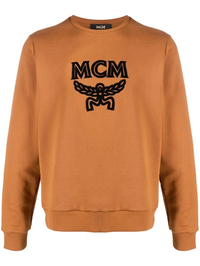 Shop Mcm Shearling-logo Sweatshirt In Brown