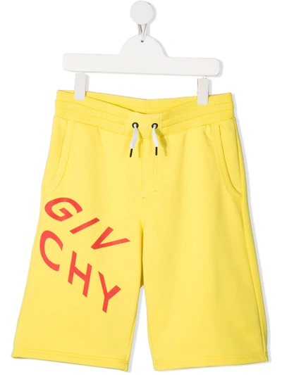 Shop Givenchy Logo Print Drawstring Shorts In Yellow