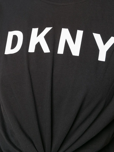 Shop Dkny Logo-print Tie-front T-shirt In Black