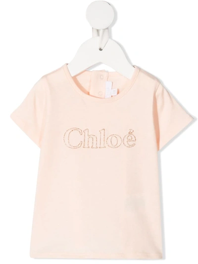 Shop Chloé Embroidered Logo T-shirt In Pink